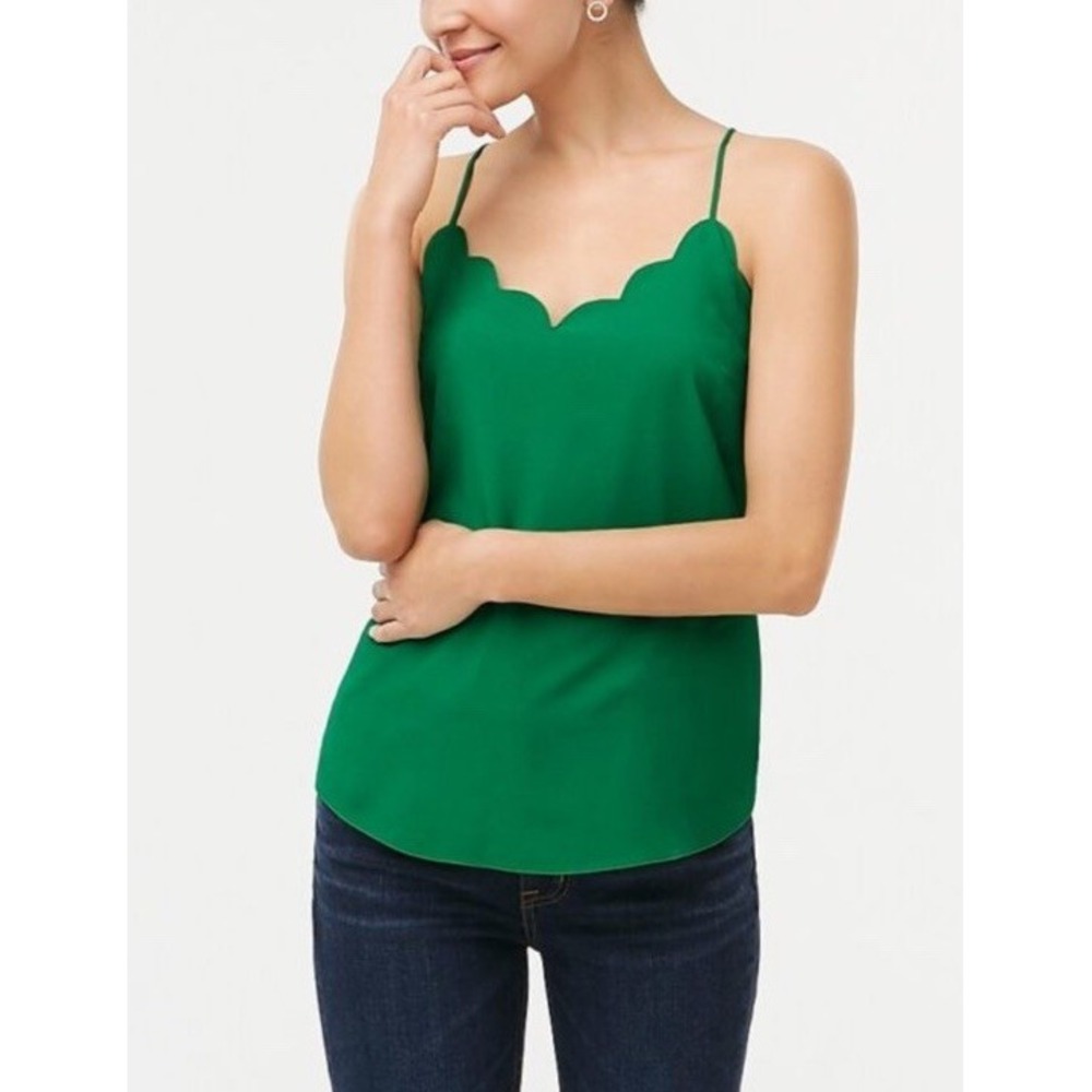 NWT J. Crew Scallop Trim Cami Razorback Blouse Top Green Women's Size 0